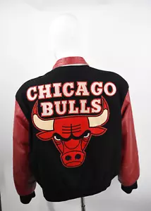 Jeff Hamilton Chicago Bulls 90's Leather Wool Varsity Jacket Large USA Made - Picture 1 of 19
