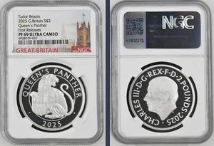 2024 UK £2 TUDOR BEASTS QUEEN'S PANTHER NGC PF69 UC PRIME USCITE - Foto 1 di 3
