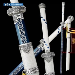 Blue Manganese Steel Sharp Blade Sword Chinese Saber Camping Knife Outdoor Q8199 - Picture 1 of 10