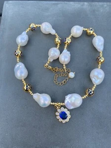 87 Freshwater Big Baroque Pearls With Gold Plated necklace - Picture 1 of 6
