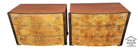 MCM Pair of Vintage HICKORY WHITE Briar Burl Wood Nightstands Chests Cover