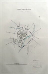 STRATFORD UPON AVON, WARWICKSHIRE, Street Plan, Dawson Original antique map 1832