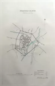 STRATFORD UPON AVON, WARWICKSHIRE, Street Plan, Dawson Original antike Karte 1832 - Bild 1 von 2