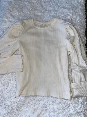 Zara Girls Sz. 7 Ivory Pearl Design Ribbed Light Sweater. Cute, Soft - Image 1 of 4