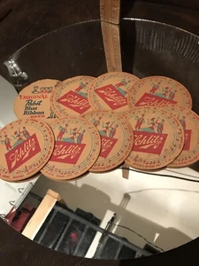 Vintage Schlitz Beer Coasters 1957 - Set of 8 & 1 PBR - Picture 1 of 5
