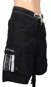 Vintage 90er Jahre y2k Quiksilver schwarz Blumen Surf bestickt Cargo 27 Boardshorts Schwimmen - Bild 1 von 7