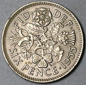 1955 Wedding 6 Pence AU Elizabeth II Great Britain Old Coin (23112402R) - Picture 1 of 2