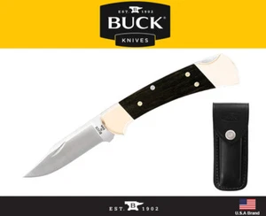Buck Knives 112 Ranger Folding Knife 420HC Steel Ebony Handle Leather Sheath - Picture 1 of 9