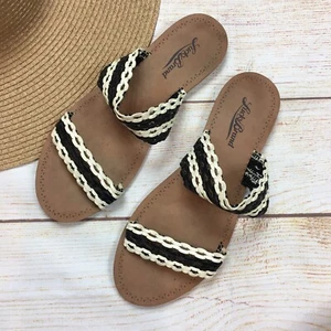 Lucky Brand flache geflochtene Damen-Slidesandalen mit doppeltem Riemen schwarz/weiß 6,5 M - Bild 1 von 6