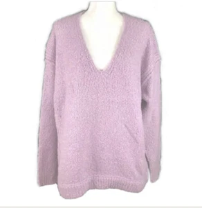NWT Free People Lofty Oversized  Pullover Sweater Lilac V-Neck Sz S - Picture 1 of 12