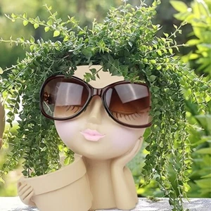 Creative Portrait Face Head Statue Flower Planter Resin Plant Pot Garden Art US - Picture 1 of 18