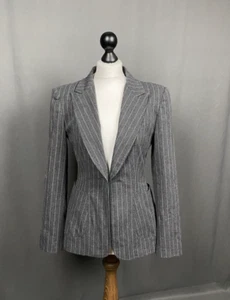 Mocshino Vintage Women's Gray Wool Striped Blazer Jacket Size 44 - Picture 1 of 12