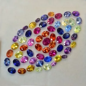 25 Pcs Natural Sapphire Mix Color Oval CERTIFIED Gemstone Lot 7x5 mm - Picture 1 of 5