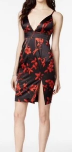 Guess Sumie schwarz/rot Blumen elegant Ausschnitt Midi Cocktailkleid Größe 2 - Bild 1 von 5