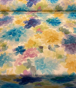 Mae Floral Blue Yellow Heaven Cotton Drapery Upholstery Fabric by the yard  - Picture 1 of 6