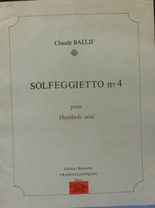 Oboe alone  Solfeggietto No. 4  by Claude Ballif New Out of print - Picture 1 of 4