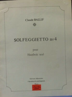 Oboe alone  Solfeggietto No. 4  by Claude Ballif New Out of print - Image 1 of 4