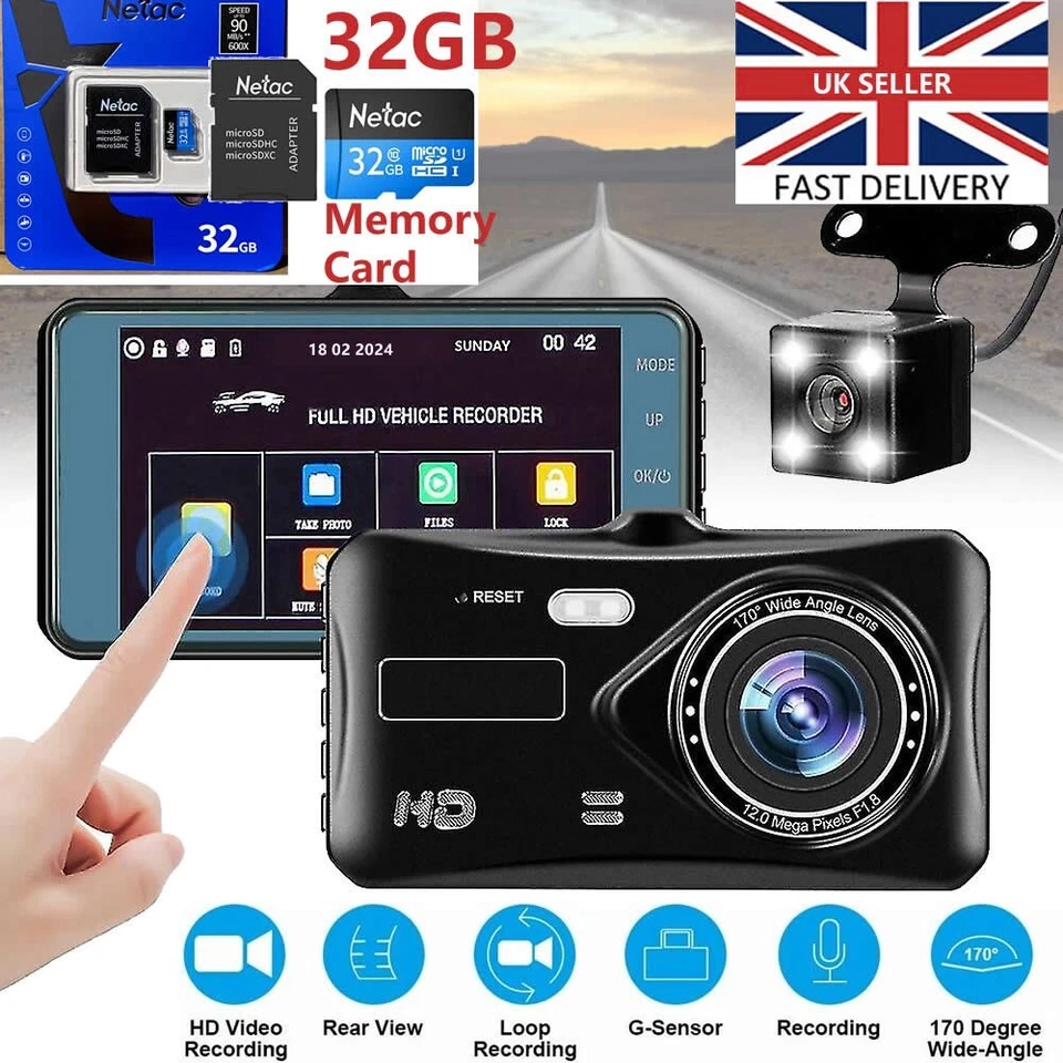Car Dash Cam Front And Rear Camera HD 1080P NightVision With 32GB SD Memory Card - Image 1 of 4