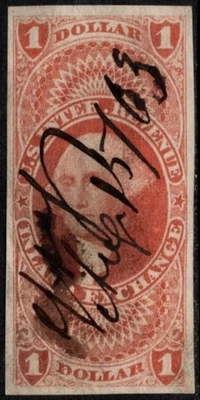 1862-71 US Revenue Scott #- R69a One Dollar Inland Exchange George Washington - Image 1 of 4