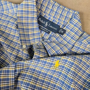 Ralph Lauren Classic Fit Kariertes Button Down Hemd Herren Blau Gelb Pony - Bild 1 von 6