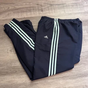 Adidas Track Pant medium navy blue mint stripe 3 stripe mesh lined veg - Picture 1 of 10