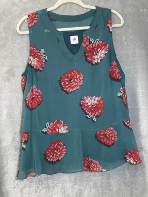 Blusa sin mangas Cabi floral L azul rojo rosa dobladillo peplum en capas Foto 1 de 4