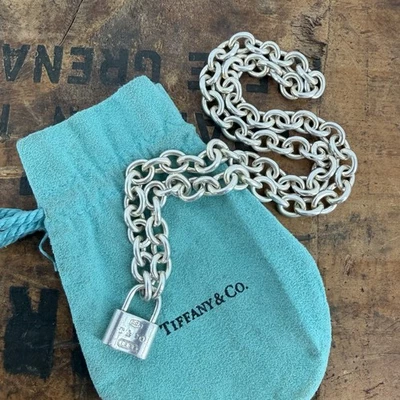 Auténtico collar Tiffany & Co. de plata esterlina 925 con candado de eslabones de cadena Y2K Foto 1 de 4