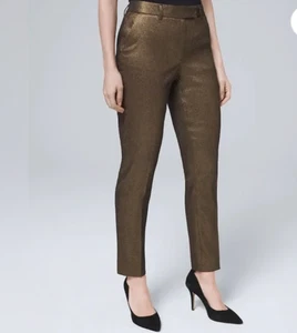 White House Black Market Womens Slim Ankle Pants 10 Metallic Jacquard Event - Picture 1 of 9