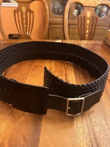 Declaración Donna Karan New York DKNY Cinturón de cuero tejido negro talla grande - Imagen 1 de 8
