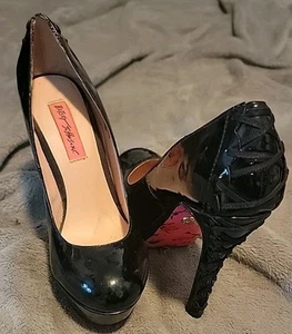 Betsey Johnson Dita Heels 💗 schwarzes Leder Korsett Plateau - Größe 8M - Bild 1 von 4