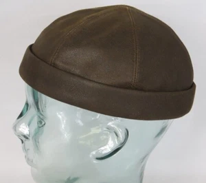 BULLANI Sailorcap Antik Leder Docker Mütze Cap braun Skullcap Sailor Neu