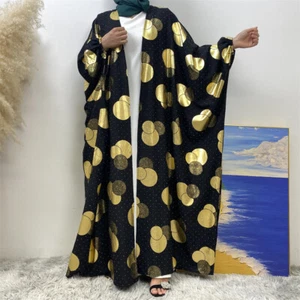 Fashion Muslim Cardigan Hot Stamping Large Swing Elegant Robe Gown Ethnic Style - Picture 1 of 40