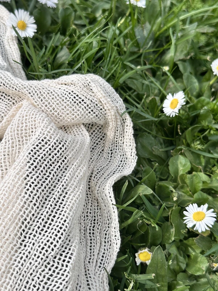 Mesh Cotton Softened Organic Fabric, Ecru White - Undyed,  By 2 Meters. - Image 1 of 4