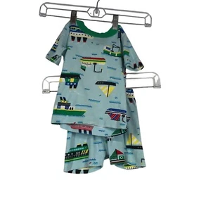 HANNA ANDERSSON - BOYS 80CM 18-24 MO BLUE BOAT PRINT 2 PIECE PAJAMA SHORT SET - Picture 1 of 3