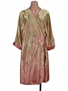 SENSARA Plus 1X Apliques Satinados Envoltura Kimono Bata Amarillo Rosa Floral Ala de Ángel LS - Imagen 1 de 10