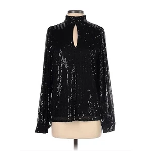 Size Small New Black Sequin High Neck Keyhole Loose Fitting Top Blouse Shirt Nwt - Picture 1 of 6