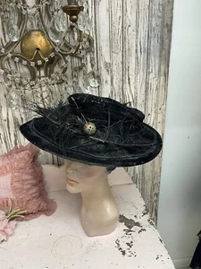 Hutnadel Damen antik 1880er Jahre schwarz Samt #H - Bild 1 von 6