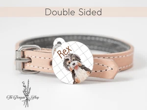 Etiquetas de identificación personalizadas con nombre para perro Labradoodle etiqueta de identificación para perro mascota doble cara - Imagen 1 de 4