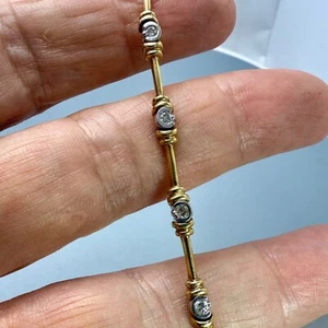 Bracciale oro bicolore 10 carati 7" 12 diamanti .50TW 8,8 grammi nuovo - Foto 1 di 11