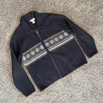 Cárdigan Suéter Cherokee 100% Lana Nordic Fair Isle Cremallera Talla XL Negro Foto 1 de 4