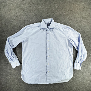 Luigi Borrelli Napoli Mens Shirt 17.5 Blue Stripe Career Button Up Made in Italy