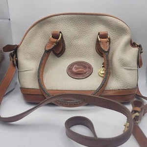 VINTAGE DOONEY & BOURKE BRITISH TAN TRIM and CREAM Pebble Bag Purse - Picture 1 of 12