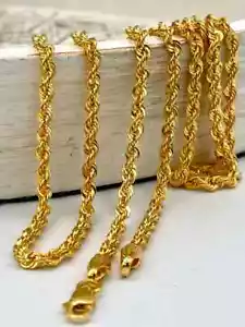 Collar de cadena de cuerda de 4 mm de oro amarillo real de 10 k para hombre y mujer de 18" pulgadas - Imagen 1 de 6