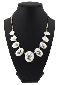Vtg Siam 925 Sterling Silver Graduated White Enamel Oval Goddess Link Necklace - Picture 1 of 10