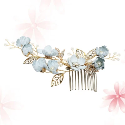 Bride Hair Combs Blue Flower Crystal Drill Headdress Wedding Hair Accessories - Image 1 of 4