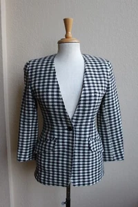 Anne Klein II vintage 80's Fitted Houndstooth Jacket Cashmere Silk Wool 4 - Picture 1 of 4