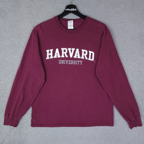 Harvard Crimson Mens Shirt Medium Red Long Sleeve Crew Neck Ivy League Tee Cover