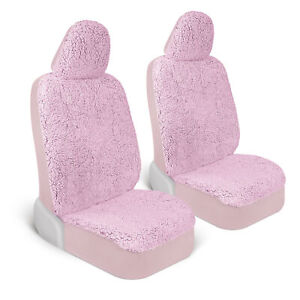 Carbella Pink Plush Fleece Car Seat Covers 2-Pack for Women Fits Auto Trucks