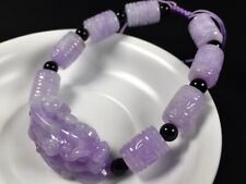 Lavender Purple Jadeite Jade Pixiu Beads Bracelet Bangle 1019