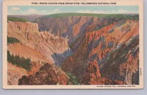 Postal de lino del Gran Cañón desde Grand View, Parque Nacional de Yellowstone, Wyoming - Imagen 1 de 2